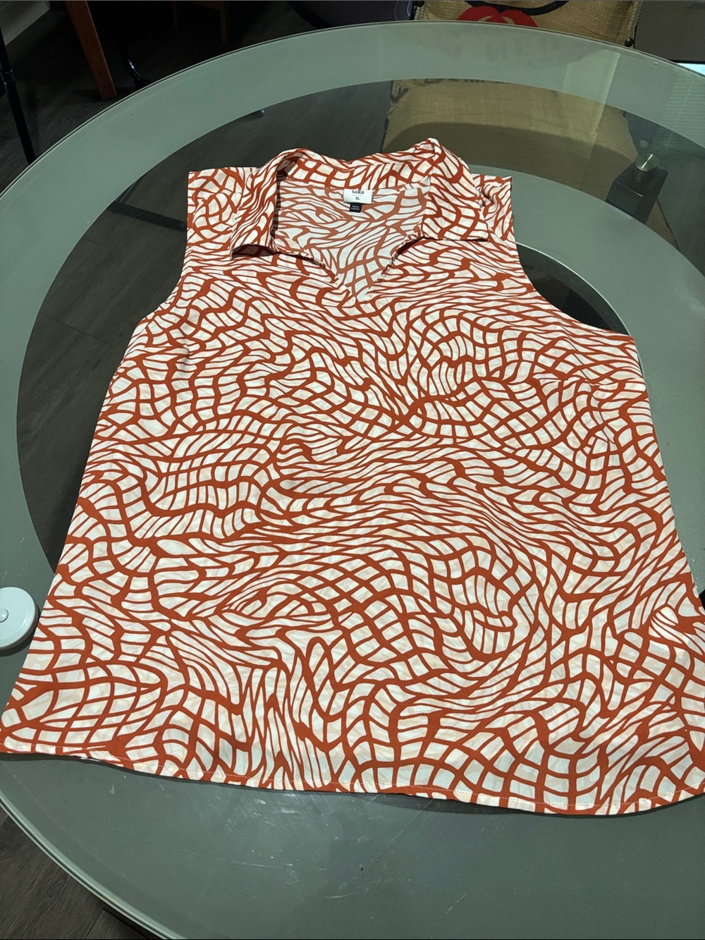 Cabi Sleeveless Collared Women’s Top in rusty orange and Cream